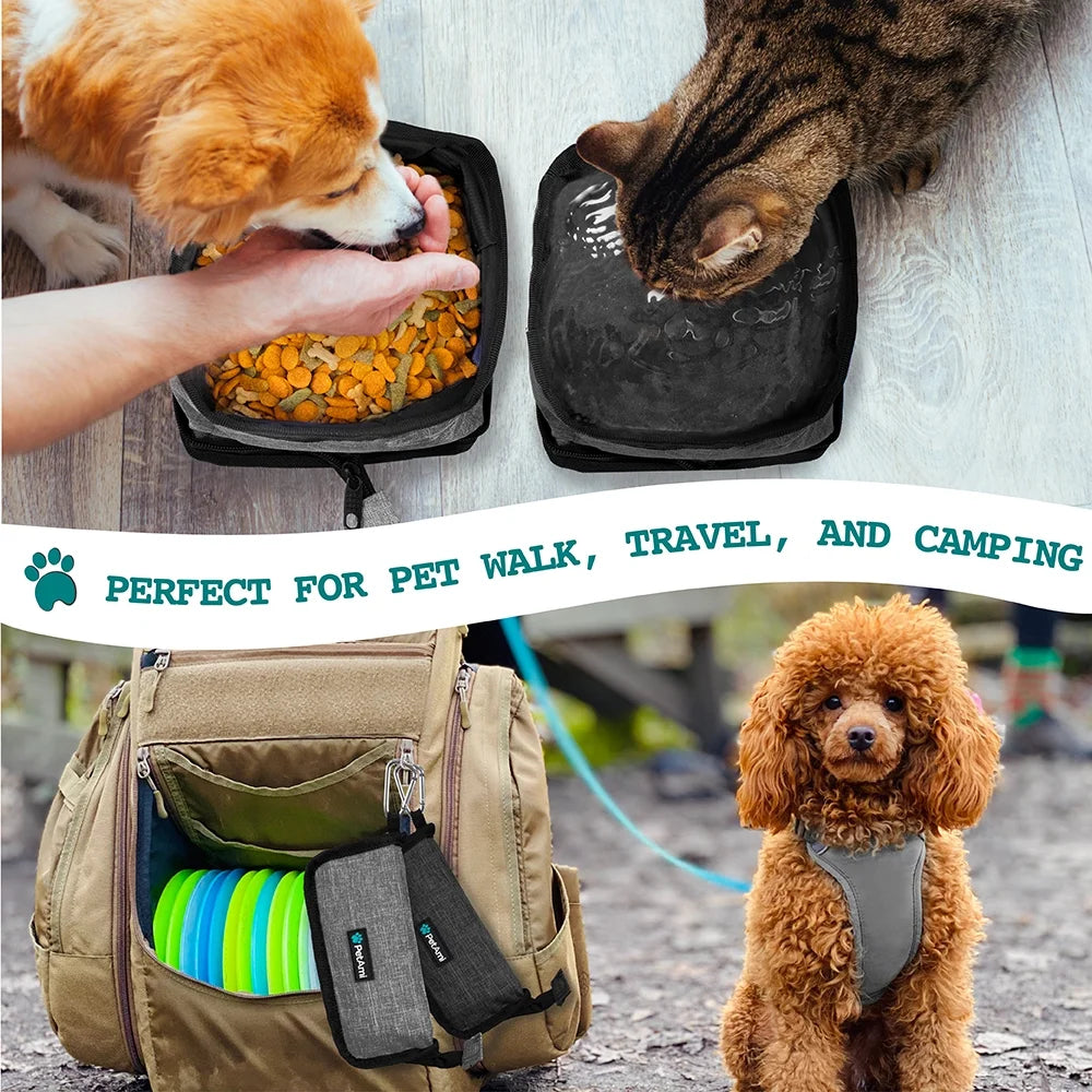 Collapsible Dog Bowls 2 Pack, Food and Water Bowls Travel Set, Portable Pet Dish No Spill, Foldable Lightweight BPA Free Leakproof Bowls, Camping Hiking Walking Outdoor Gear Accessories, Gray