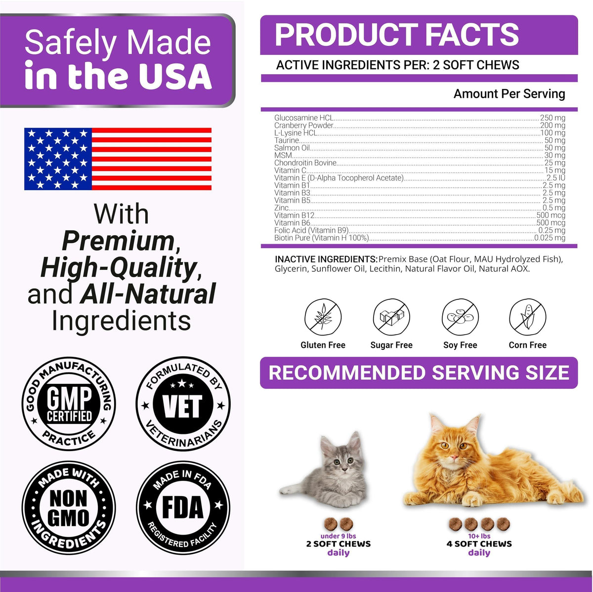 Cats Multivitamin Chewable Hip Joint Support Immune Health Skin Heart Digestion Probiotics