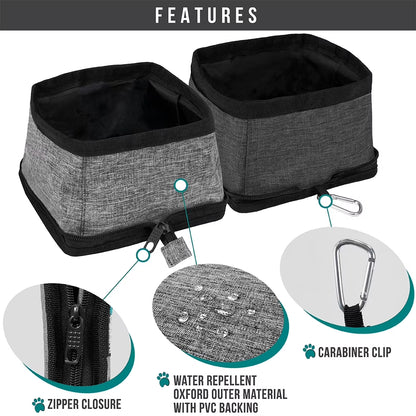 Collapsible Dog Bowls 2 Pack, Food and Water Bowls Travel Set, Portable Pet Dish No Spill, Foldable Lightweight BPA Free Leakproof Bowls, Camping Hiking Walking Outdoor Gear Accessories, Gray