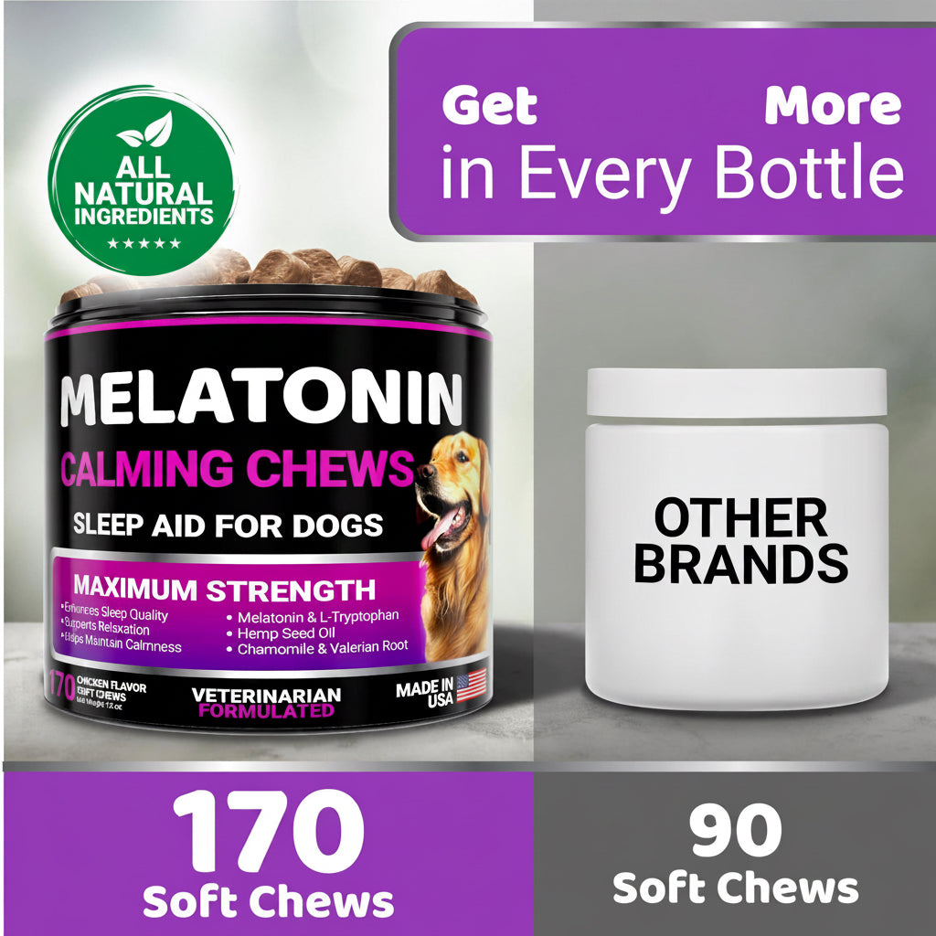 Melatonin Calming Chews for Dogs 170 Chews Dog Stress and Anxiety Relief