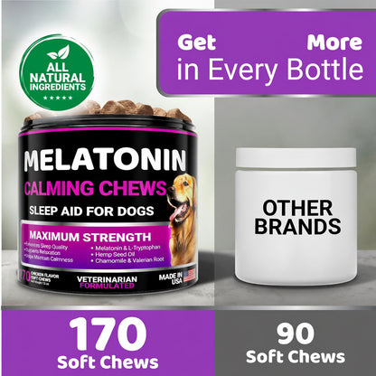 Melatonin Calming Chews for Dogs 170 Chews Dog Stress and Anxiety Relief