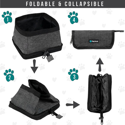 Collapsible Dog Bowls 2 Pack, Food and Water Bowls Travel Set, Portable Pet Dish No Spill, Foldable Lightweight BPA Free Leakproof Bowls, Camping Hiking Walking Outdoor Gear Accessories, Gray