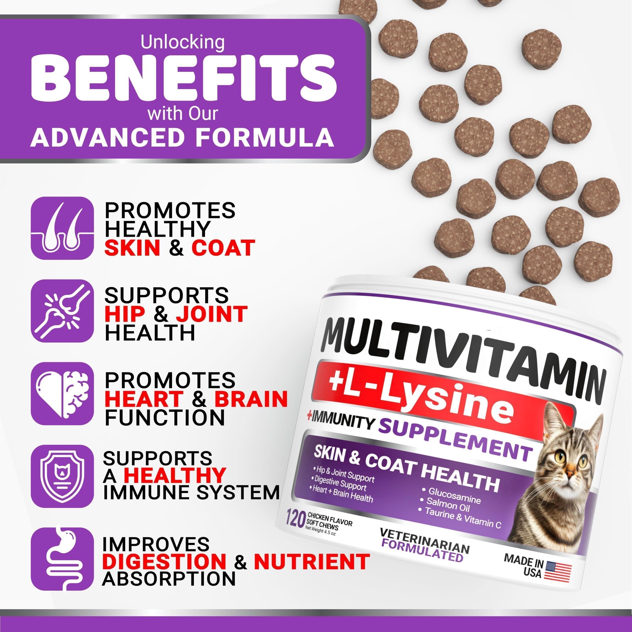 Cats Multivitamin Chewable Hip Joint Support Immune Health Skin Heart Digestion Probiotics