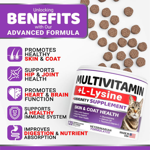 Cats Multivitamin Chewable Hip Joint Support Immune Health Skin Heart Digestion Probiotics
