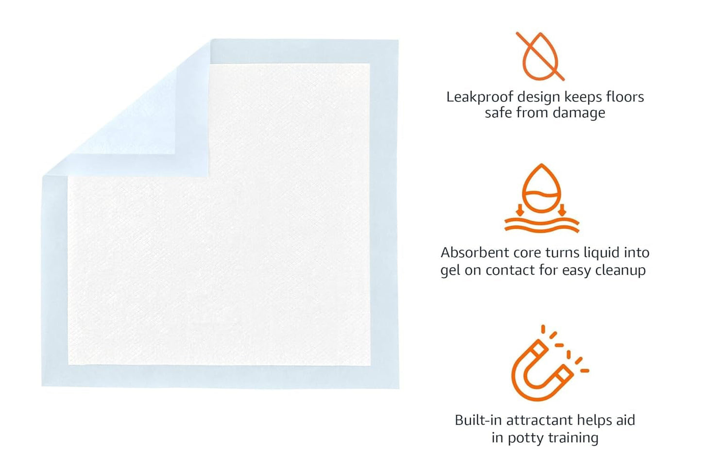 Leak-Proof Dog and Puppy Potty Training Pee Pads with Quick-Dry 5-Layer Super Absorbent Surface for Dog Training, Floor Protection, Regular Size 22X22", Blue & White, 50 Count