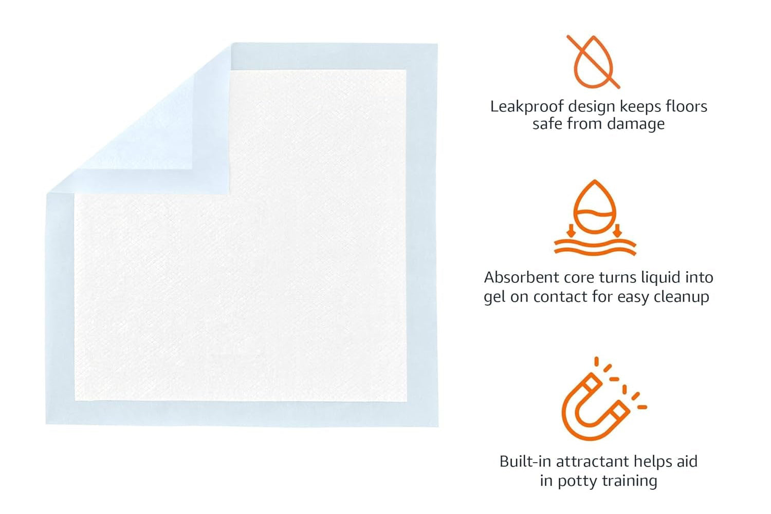 Leak-Proof Dog and Puppy Potty Training Pee Pads with Quick-Dry 5-Layer Super Absorbent Surface for Dog Training, Floor Protection, Regular Size 22X22", Blue & White, 50 Count