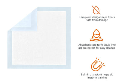 Leak-Proof Dog and Puppy Potty Training Pee Pads with Quick-Dry 5-Layer Super Absorbent Surface for Dog Training, Floor Protection, Regular Size 22X22", Blue & White, 50 Count