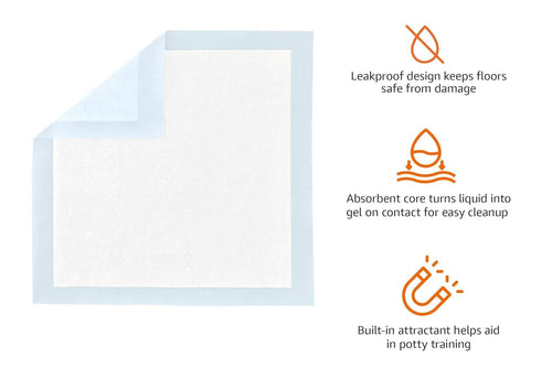 Leak-Proof Dog and Puppy Potty Training Pee Pads with Quick-Dry 5-Layer Super Absorbent Surface for Dog Training, Floor Protection, Regular Size 22X22", Blue & White, 50 Count