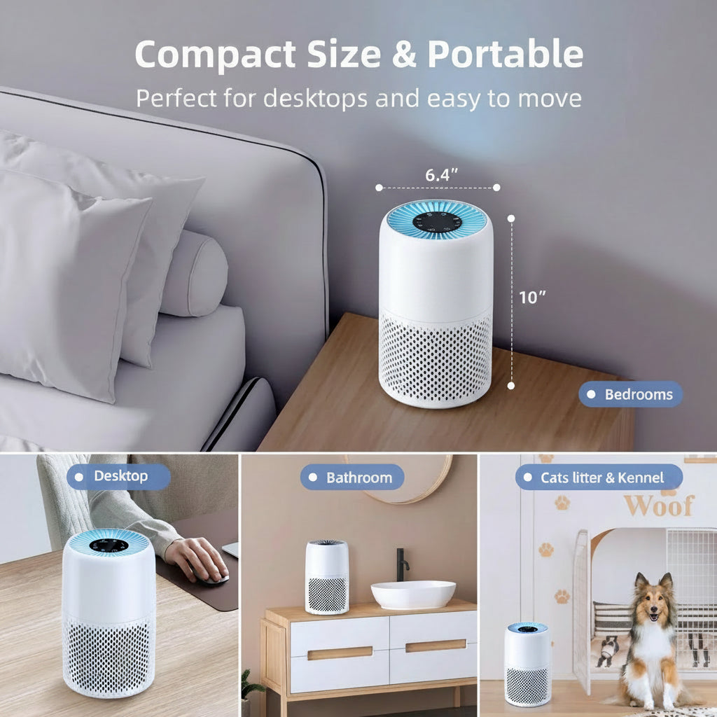 Hepa Portable Air Purifier for Bedroom Home Pets, Small Air Cleaners Purify for Allergy with RGB Light