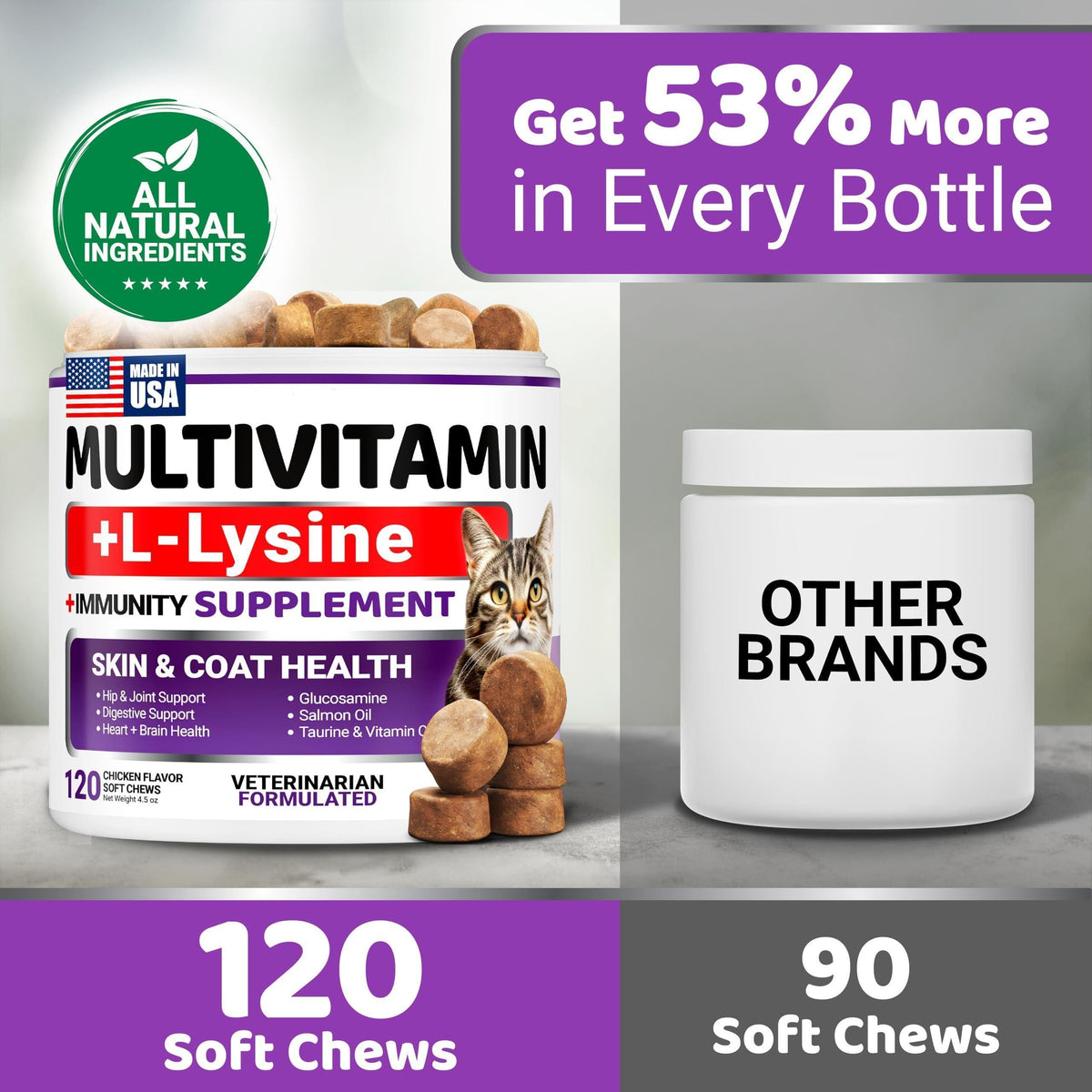Cats Multivitamin Chewable Hip Joint Support Immune Health Skin Heart Digestion Probiotics