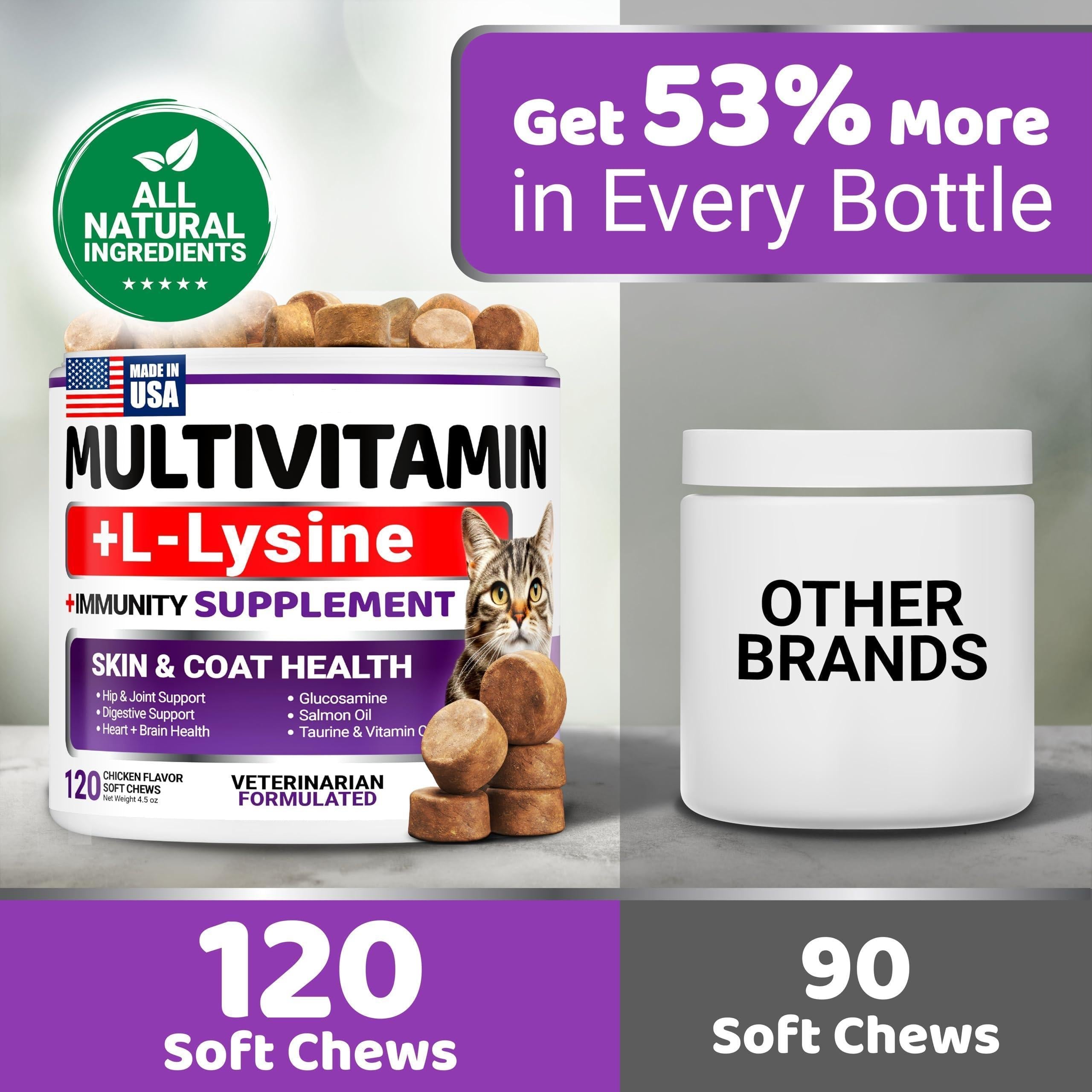 Cats Multivitamin Chewable Hip Joint Support Immune Health Skin Heart Digestion Probiotics