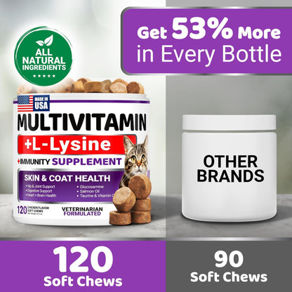 Cats Multivitamin Chewable Hip Joint Support Immune Health Skin Heart Digestion Probiotics