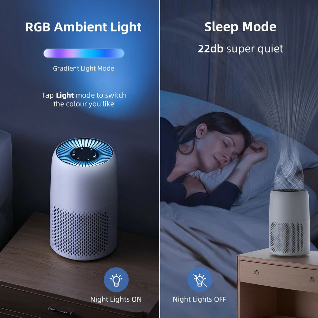 Hepa Portable Air Purifier for Bedroom Home Pets, Small Air Cleaners Purify for Allergy with RGB Light