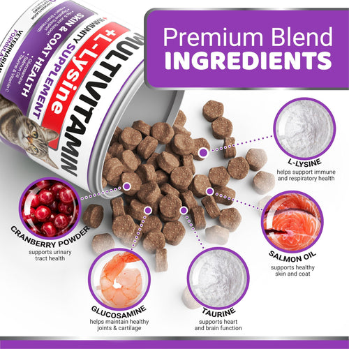 Cats Multivitamin Chewable Hip Joint Support Immune Health Skin Heart Digestion Probiotics