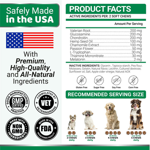 Hemp Calming Chews for Dogs Advanced Dog Calming Chews 170 Treats Anxiety Relief Treats Hemp Oil Separation Aid Stress Hip and Joint Supplement for Canine Health Support Beef Flavor