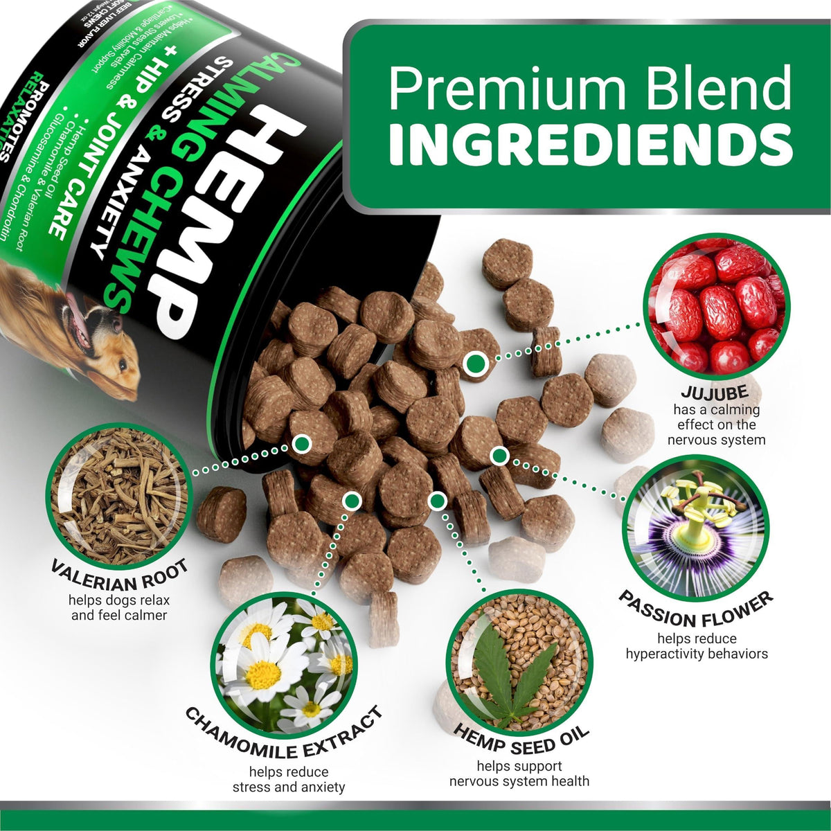 Hemp Calming Chews for Dogs Advanced Dog Calming Chews 170 Treats Anxiety Relief Treats Hemp Oil Separation Aid Stress Hip and Joint Supplement for Canine Health Support Beef Flavor