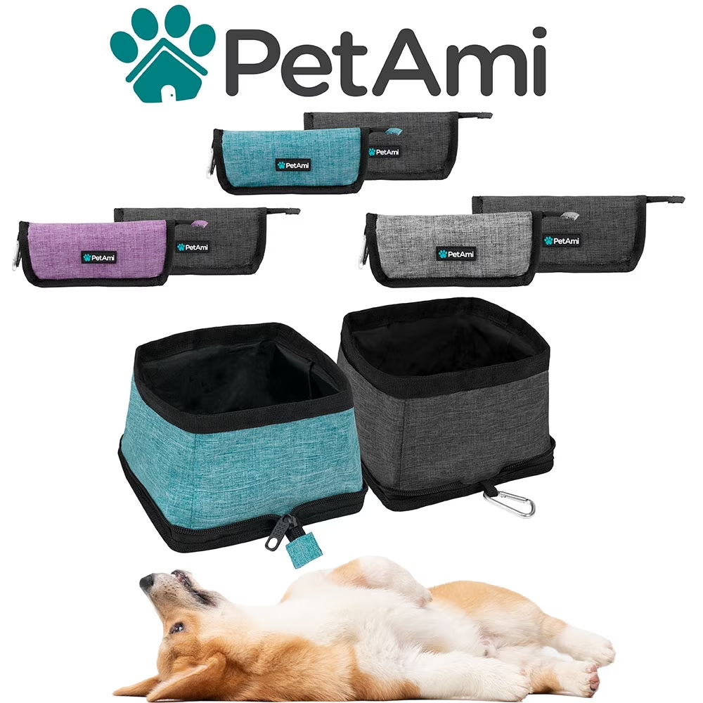 Collapsible Dog Bowls 2 Pack, Food and Water Bowls Travel Set, Portable Pet Dish No Spill, Foldable Lightweight BPA Free Leakproof Bowls, Camping Hiking Walking Outdoor Gear Accessories, Gray