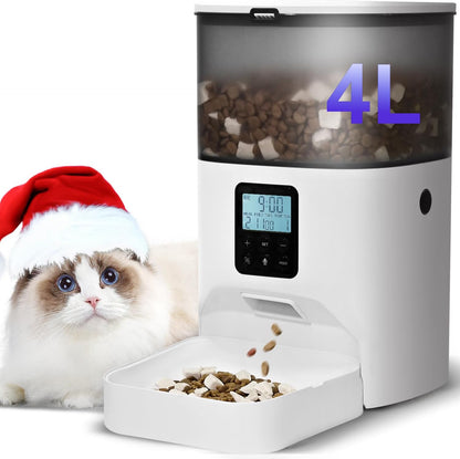 Automatic Cat Feeder, 4L Cat Food Dispenser with 10S Voice Recorder, Pet Feeder up to 8 Meals per Day, Timed Dog Feeder with Dry Food Sealed Ring