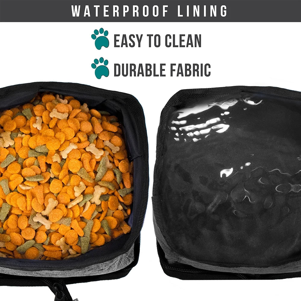 Collapsible Dog Bowls 2 Pack, Food and Water Bowls Travel Set, Portable Pet Dish No Spill, Foldable Lightweight BPA Free Leakproof Bowls, Camping Hiking Walking Outdoor Gear Accessories, Gray