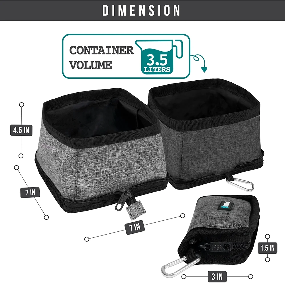 Collapsible Dog Bowls 2 Pack, Food and Water Bowls Travel Set, Portable Pet Dish No Spill, Foldable Lightweight BPA Free Leakproof Bowls, Camping Hiking Walking Outdoor Gear Accessories, Gray