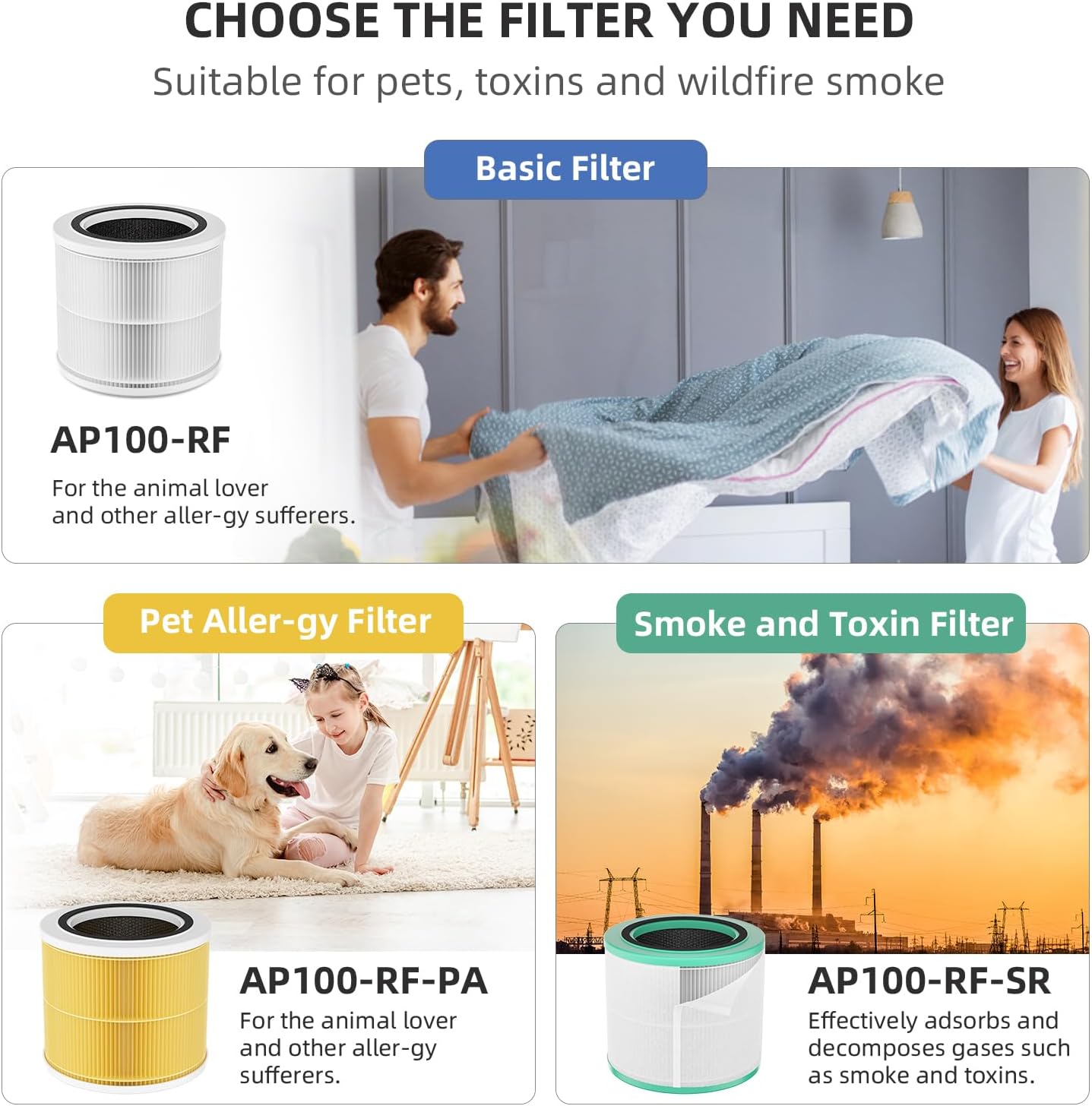 2 Pack 3-In-1 AP100-A Replacement Filters and 8 Extra Packs Aroma Pads